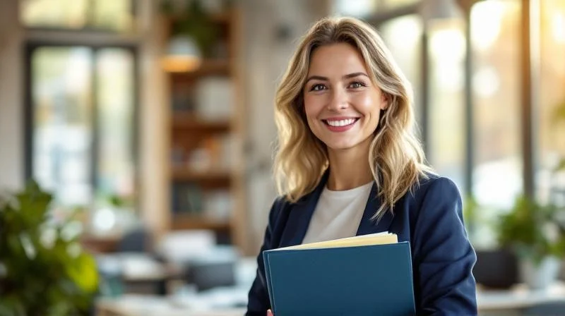 Frau haelt stolz ihr IHK-Zeugnis in einer hellen Wohnung in Flensburg